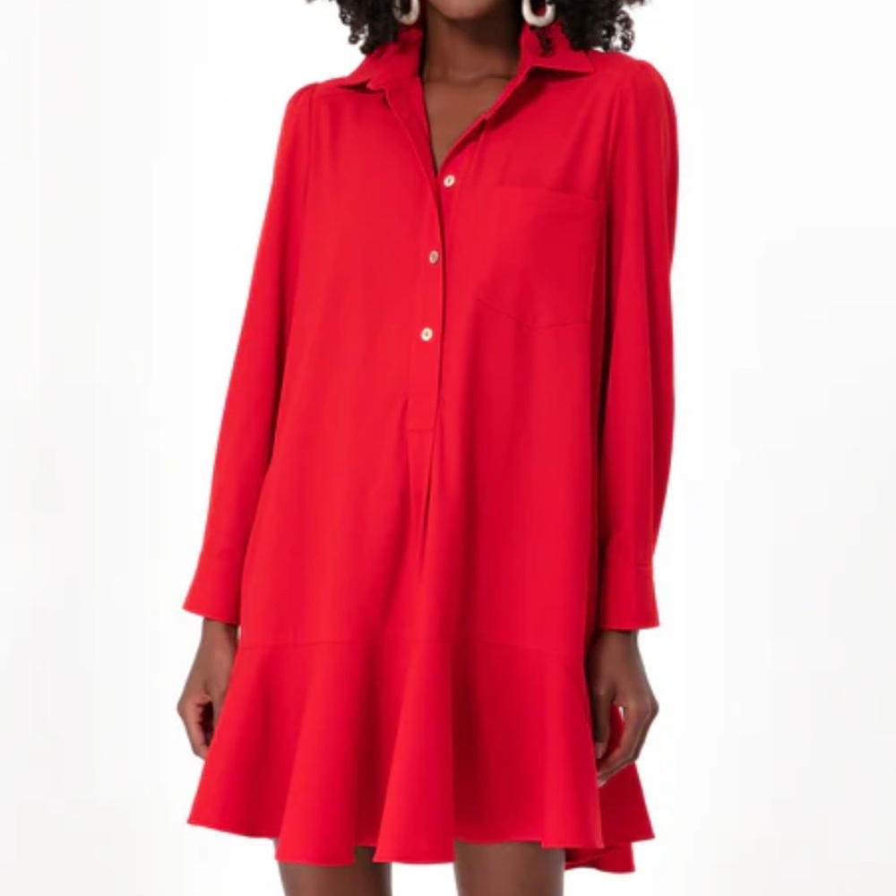 Tuckernuck Red Crepe Callahan Shirt Dress